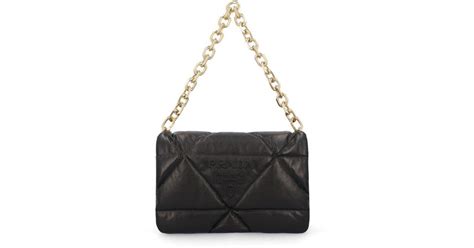 prada medium quilted leather shoulder bag|Prada padded nylon shoulder bag.